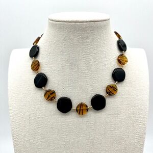 Beaded Statement Necklace - Black‎ and Brown Glass Disc Beads - Adjustable
